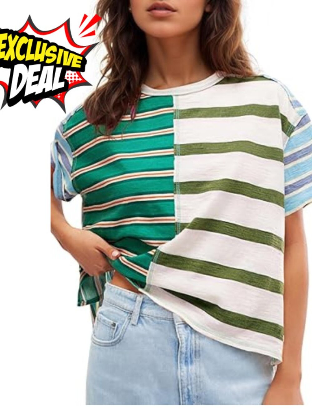 Womens Summer Striped Shirts Casual Color Block Short Sleeve Tops